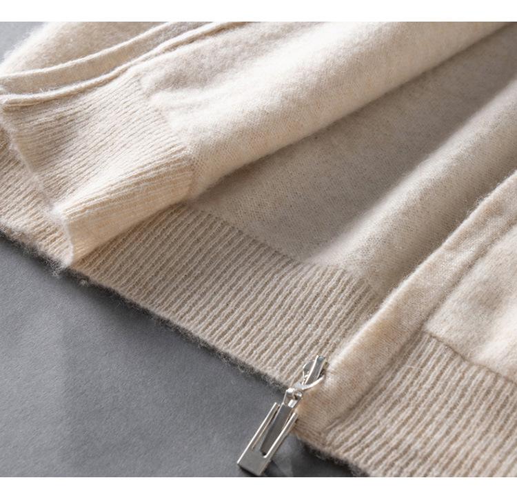 Men's Hooded Wool Cardigan - Solid Color, Zipper, Drawstring, Loose Fit Knitted Sweater Jacket