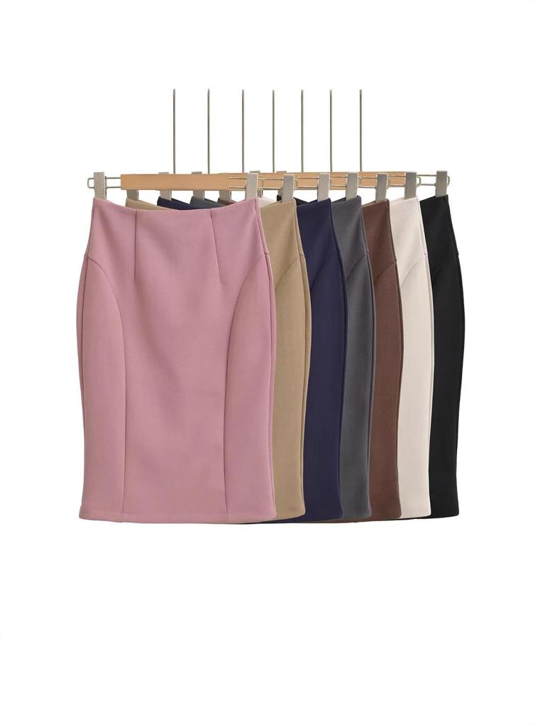 Retro American Slim Fit High-Waisted Midi Pencil Skirt with Back Slit - Women's Autumn Collection