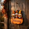 Hanging Wooden Door Decor Autumn Pumpkin Gnome Welcome Sign for Front Door, Rustic Wood Theme Pendant Ornament with Hemp Rope Fall Harvest Home Porch