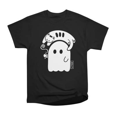 Men Casual Shirts Short Sleeves CAT AND GHOST Black Tees Oversized T-shirts