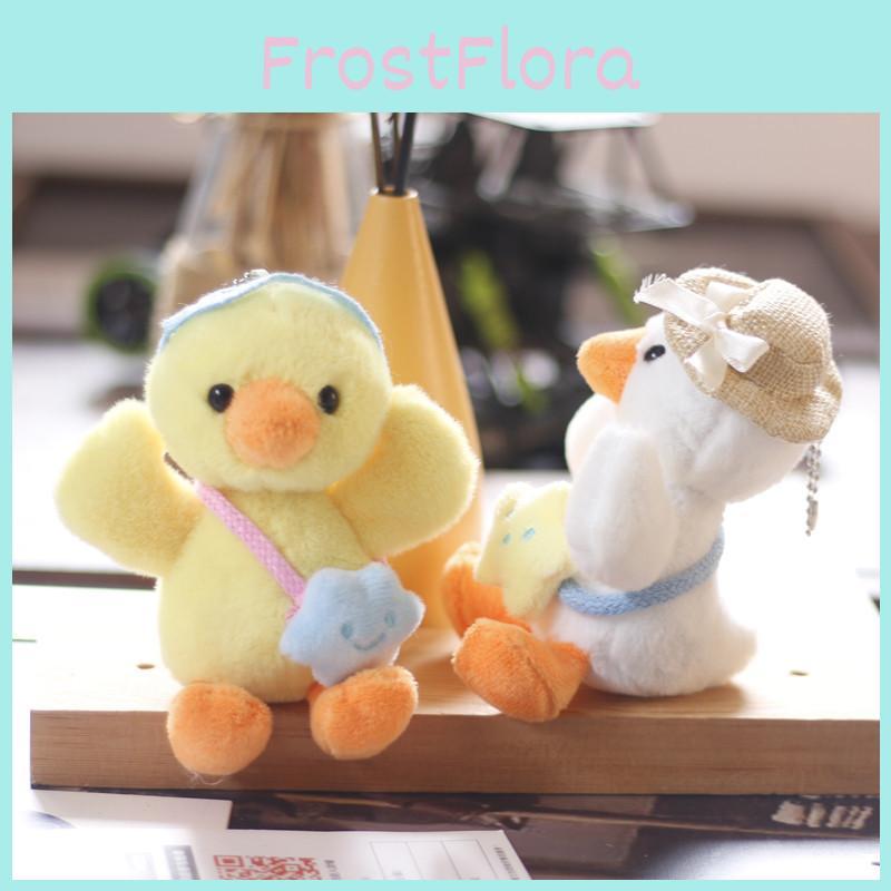 Cute Mini Plush Duck Keychain Soft Stuffed Animal Toy White And Yellow Colors