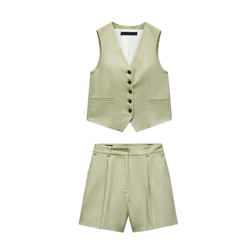 Spring New Arrival Linen Blended Vest 8025939 High Waist Casual Shorts Female 8026707 8026939