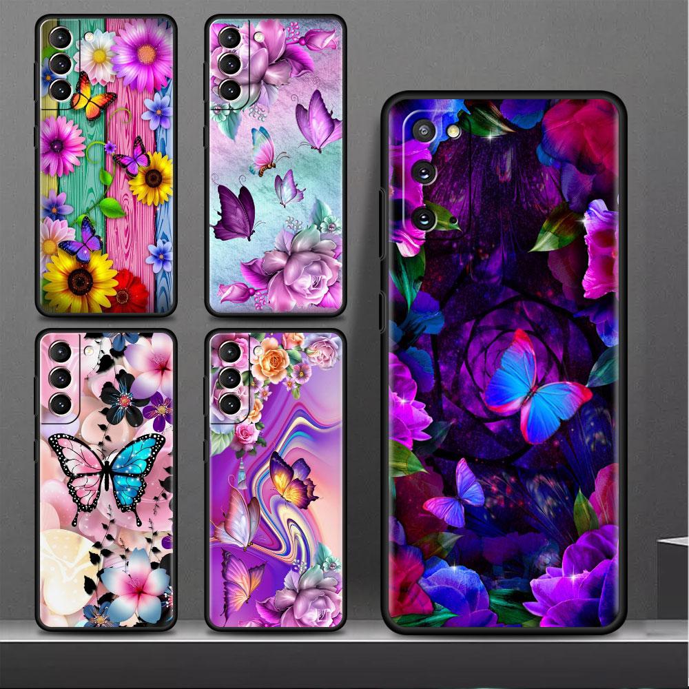 

Case For Samsung Galaxy S20 FE S22 Ultra S21 Plus Luxury Soft Phone Case S10 S9 S8 S10e S7 Funda Diamond Flower Butterfly Shell