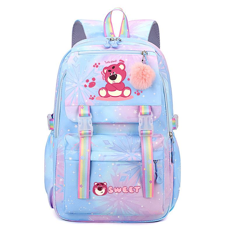 College Style Strawberry Bear Cute Cartoon Print Student Schoolbag Lightweight Ridge Protection Large Capacity