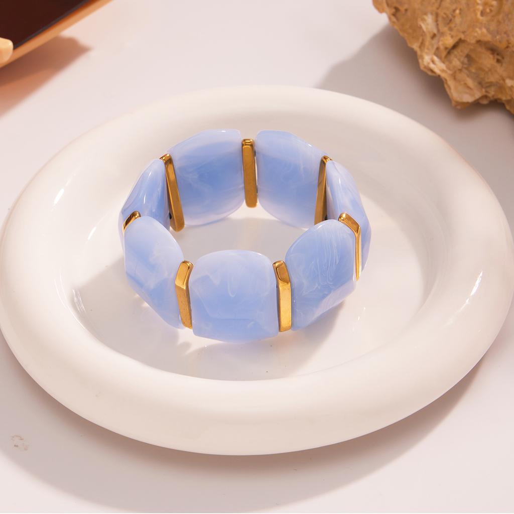 Fashion Colorful Resin Waterproof Wide Bangle Women's Punk-style 316 Stainless Steel Gold-plated Chunky Bracelet Y2K Zircon