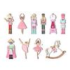 Handmade Christmas Tree Charms 10/20/30Pcs Nutcracker Wooden Ornaments, Pink Watercolor Hanging Decor with Cute Ornament Set for Kids Ballerina, Horse