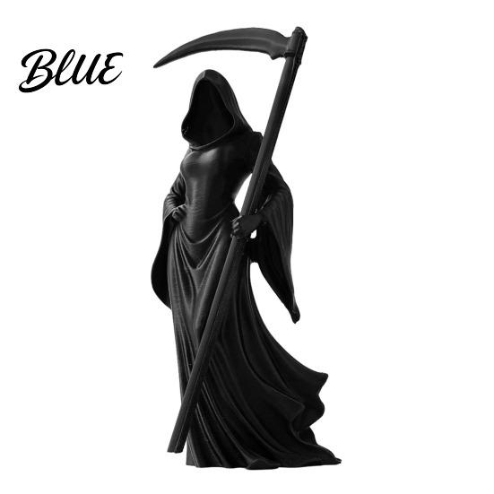 Dark Academia Bookshelf Decor 3D Printed Female Grim Reaper Statue Hooded Faceless Gothic Resin Figurine with Detachable Home Ornament Scythe,