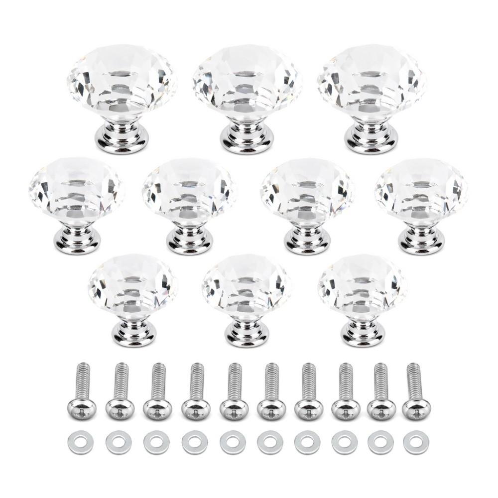 10pcs 30mm Diameter Cabinet Knobs Silver-Transparent Cabinet Door Handles  Cupboard