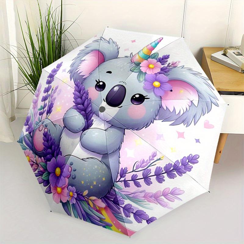 

1pc Purple Koala Design Pattern Automatic 3-Fold Cartoon Umbrella, 8 Iron Frames, High-Value Folding Umbrella, Suitable for Office, Travel a