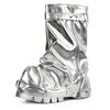 Metallic Fashion Women Fold Over Boots Chunky High Heels Mid Calf Platform Punk Gothic Fashion Motorcycle Shoes Woman