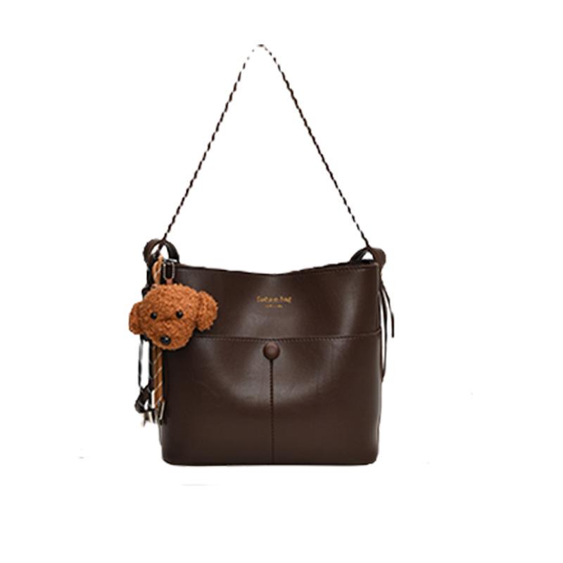 Bucket Bag Leather Women'S Bag Large Capacity Retro Shoulder Messenger Bag Commuter Bag Luggage