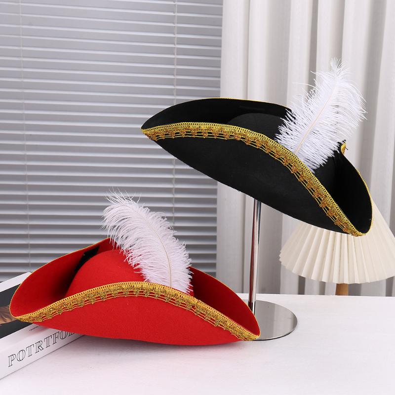 Retro Creative Feathers Pirate Hat Cosplay Pirate Cap Captain Hats Halloween Carnival Party Costume Props Holiday Gifts