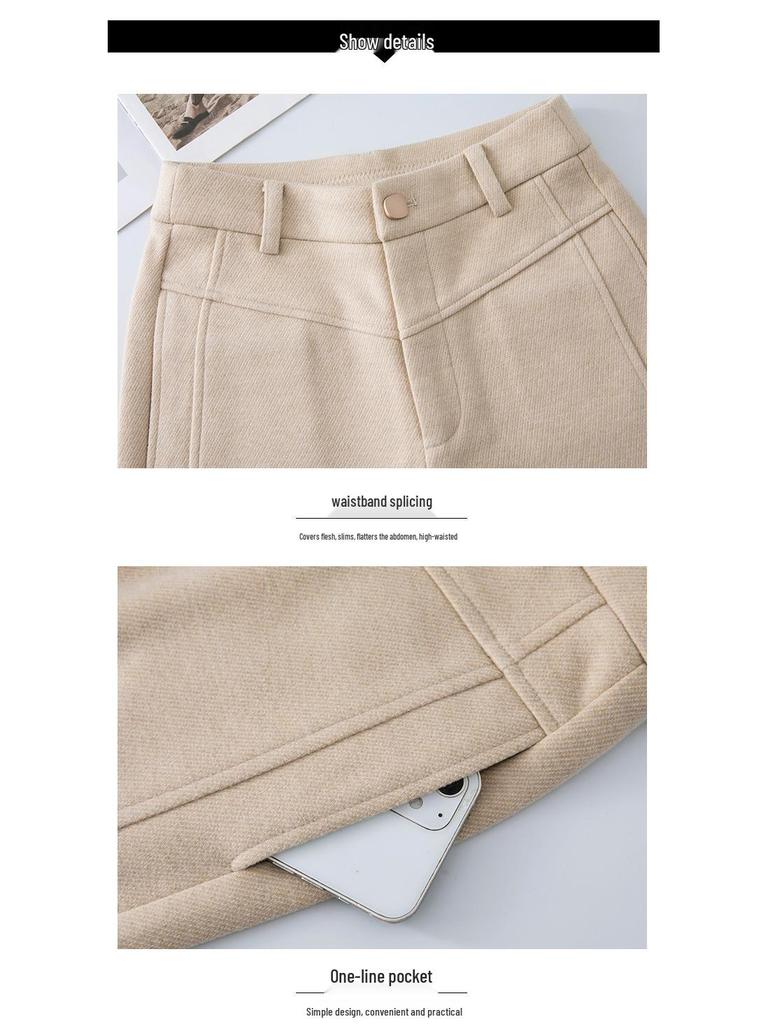 2024 Autumn/Winter Women's Loose Slimming Acetate Wool Pants - Extra Thick, Narrow To Wide Leg, for Middle-Aged Moms