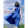 New small sleeveless dress summer women's seaside vacation blue long dress suspender skirt