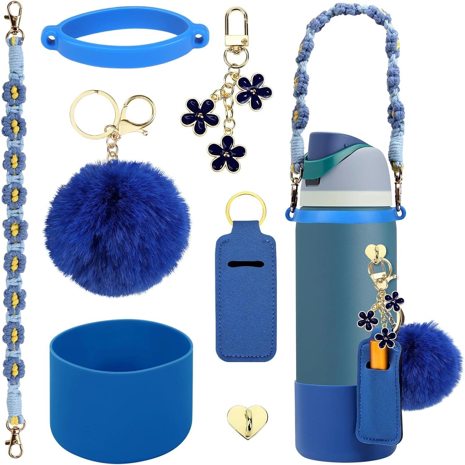 

Compatible for Owala Accessories Bundle: Silicone Boot for 24oz & 32oz Bottles, Charms, Handle, Strap, Rubber Bottoms, and Decorative Add-ons 32 Ounces синий