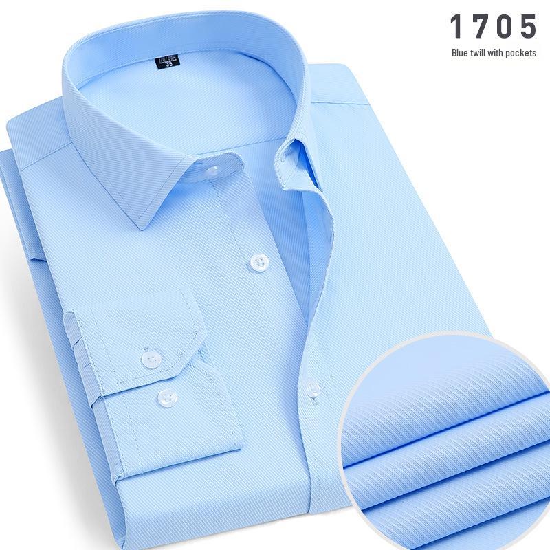 2025 Men's Non-Iron Long Sleeve Blue Striped Shirt: Spring & Autumn Business Wear
