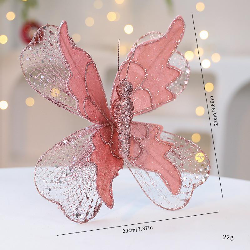 

Christmas Butterfly Ornament Fabric Glitter Sequin Deco For Holiday Decor рожевий колір золота