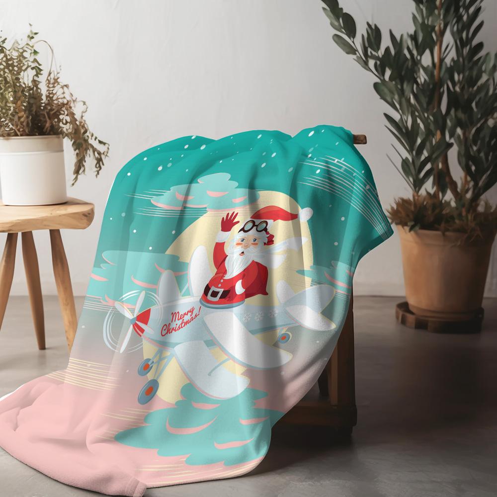 

Christmas Throw Blanket Cozy Flannel Fleece Warm Festive Holiday Decor Gift Reindeer Santa Claus Winter Home Bedding Soft Plush 75x90cm