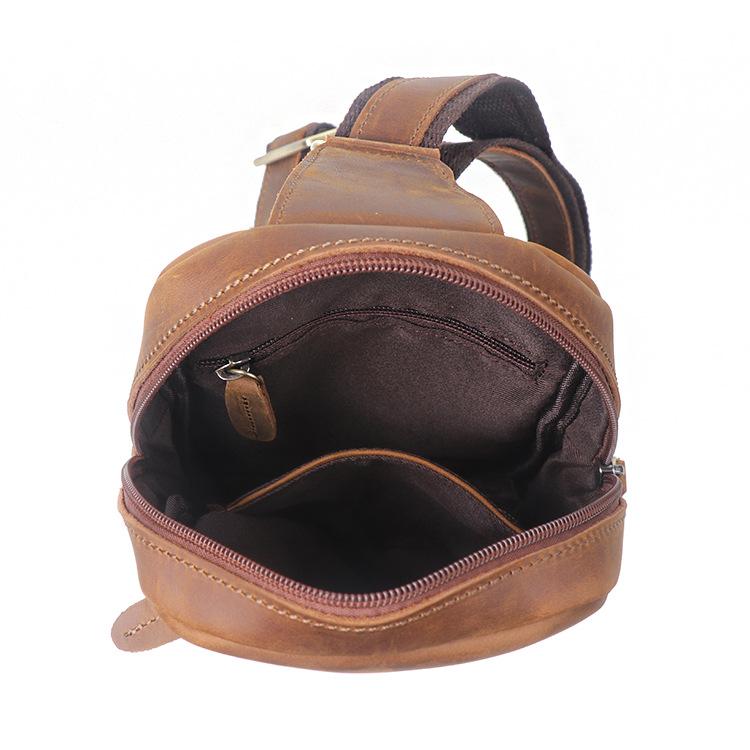 Men'S Vintage Leather Breast Bag Women'S Crazy Horse Leather Crossbody Bag Large Capacity Cowhide Shoulder Bag