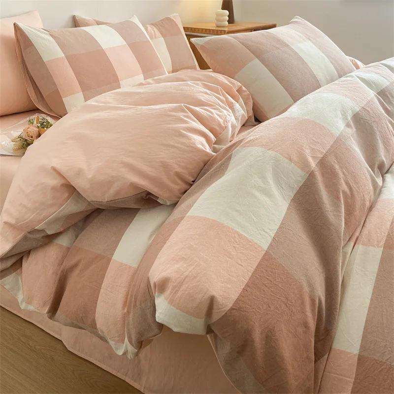 New Pure Cotton Labeled Bedding Set Simple Solid Double-Sided Color Quilt Cover Sets Soft Cozy Breathable Textile Supplies