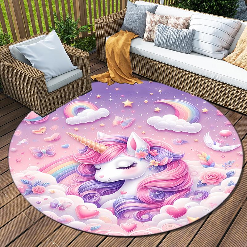 1Pc Cute Unicorn Circular Print Rug - Home Decoration Carpet For Living Room Bedroom Flooring Computer Chair Area Rug