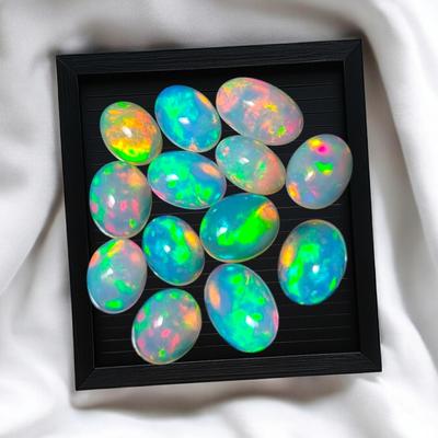 Natürlicher Multi Fire Äthiopischer Opal Cabochon, 7x9 MM Ovaler Stein, Loser Cabochon Opal Los, Feueropal Edelstein.