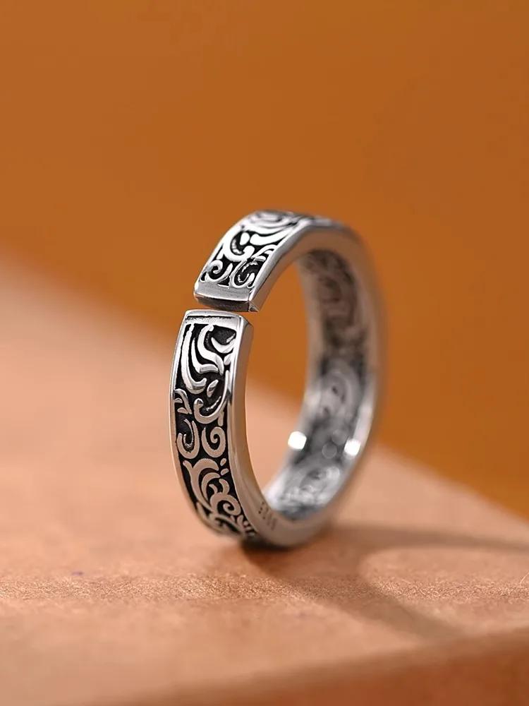 Nouvelles Bagues Argentées Motif Herbe Tang Ancien Rétro pour Femmes Bague Classique Doigt Index Garçons Français Cadeau Bijoux Gothiques