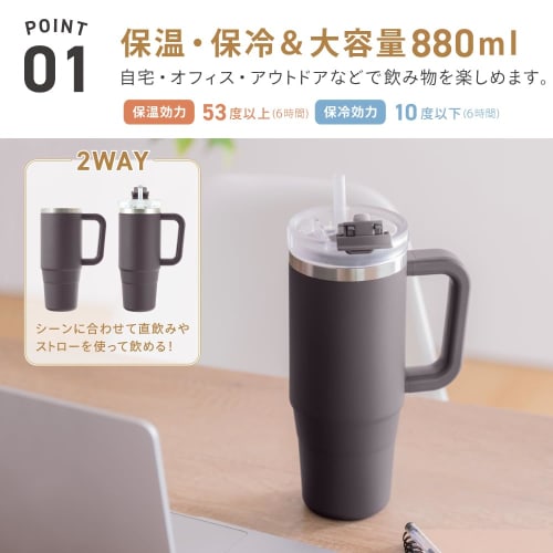 Takeda corporation 880ml Pink Straw Tumbler with Handle, 14.2 X 8.9 X 24cm, with Straw, Insulated, and Handle, HD-STT880PI