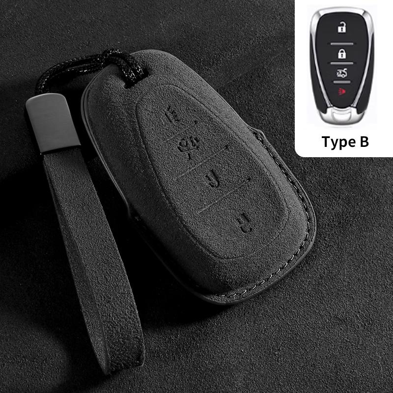 Suede Car Key Case Cover For Chevrolet Chevy Malibu Camaro Cruze Traverse Spark Equinox Sonic Volt Key Protective Shell Keychain