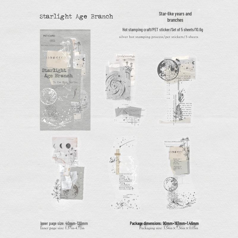Momo PET 3D Silver Sticker Pack: To the Moon Series (4 Types) for Journal Decoration and DIY