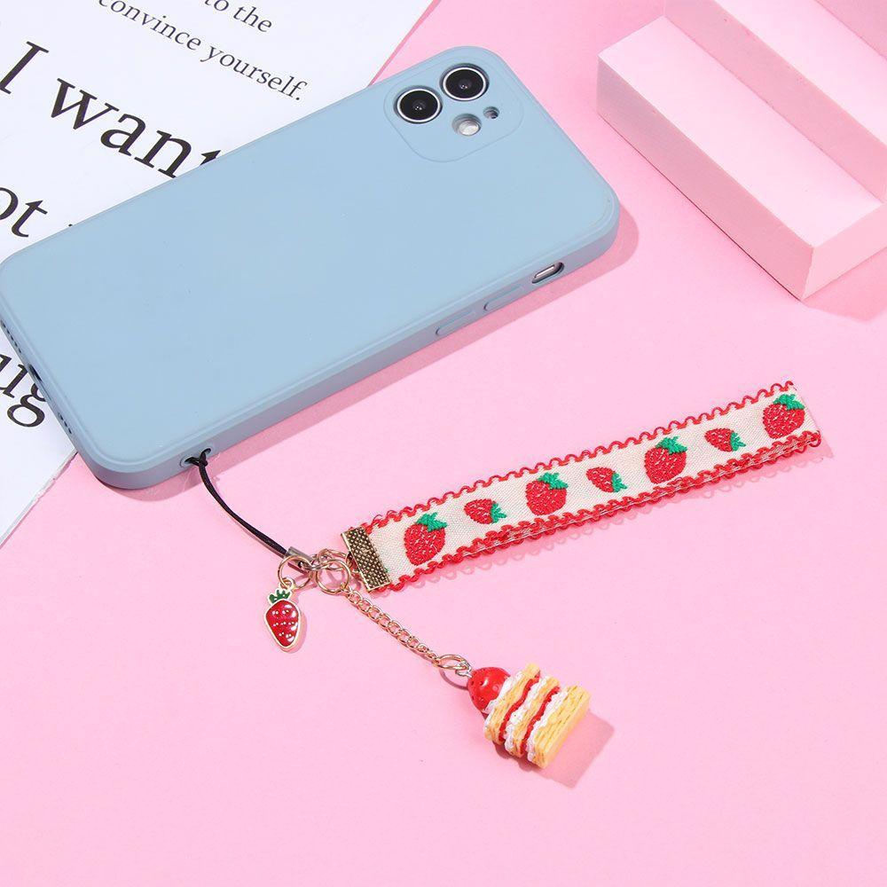 Short Strap Lanyards For Phone Keys Mobile Phone Strap Hang Rope Phone Charm Popular Cute Japanese Strawberry Cake Decor Gift