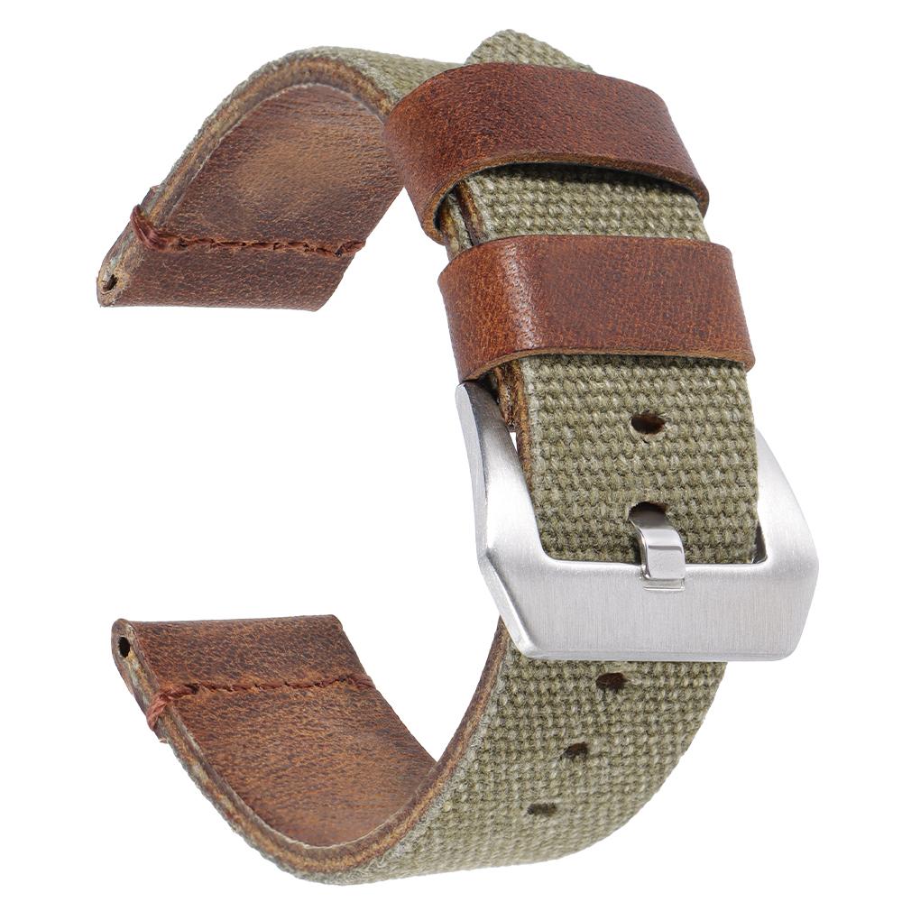 Canvas Leather Watch Strap 20mm 22mm 24mm for Panerai Handmade for Omega Military Sport Watchband Green Men Women Watch Bracelet