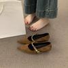 Retro niche chain word with shallow mouth pointed head suede Mary Jane shoes commuter low heel evening wind single shoes