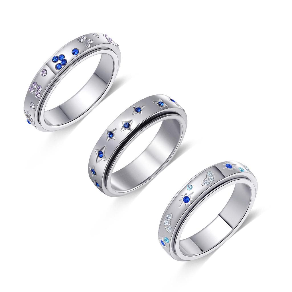 Europäisches und Amerikanisches Stern Sonne Schmetterling Strass Edelstahl Damen Ring Set