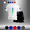 Men's Quick-Dry Mesh Sports Suit: Vertical Stripe Short Sleeve T-Shirt & Shorts Two-Piece