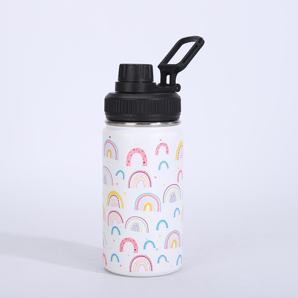 12oz 350ml Kids Cartoon 304 Stainless Steel Water Bottle, Leakproof Straw Insulated Tumbler with Portable Handle Lid