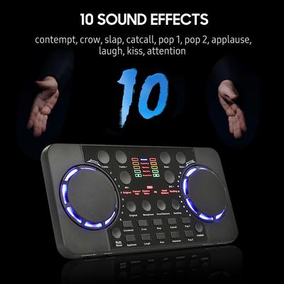Tarjeta de sonido en vivo V300, tarjeta de sonido BT recargable multifuncional para cantar/transmitir en vivo/