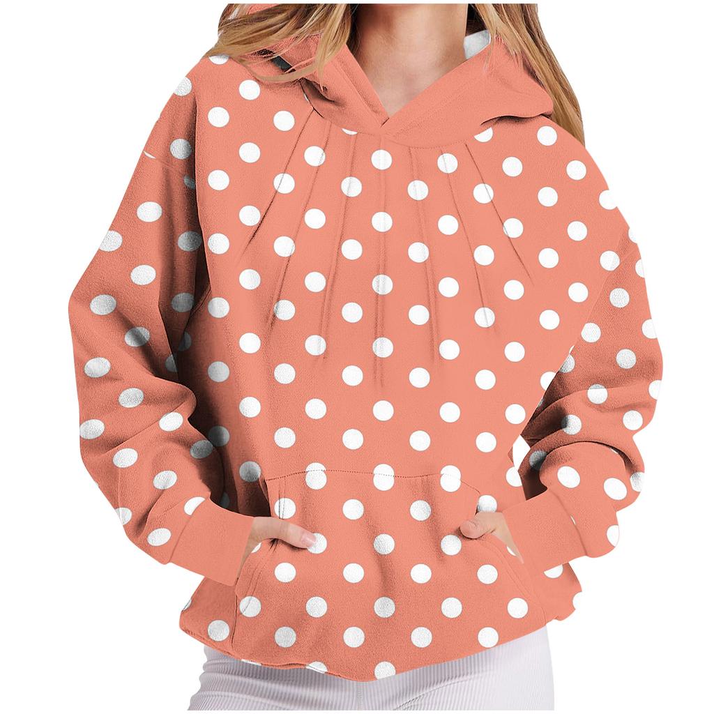 Damen Langarm Kapuzensweatshirt mit Polka-Dot-Print und Brustfalten