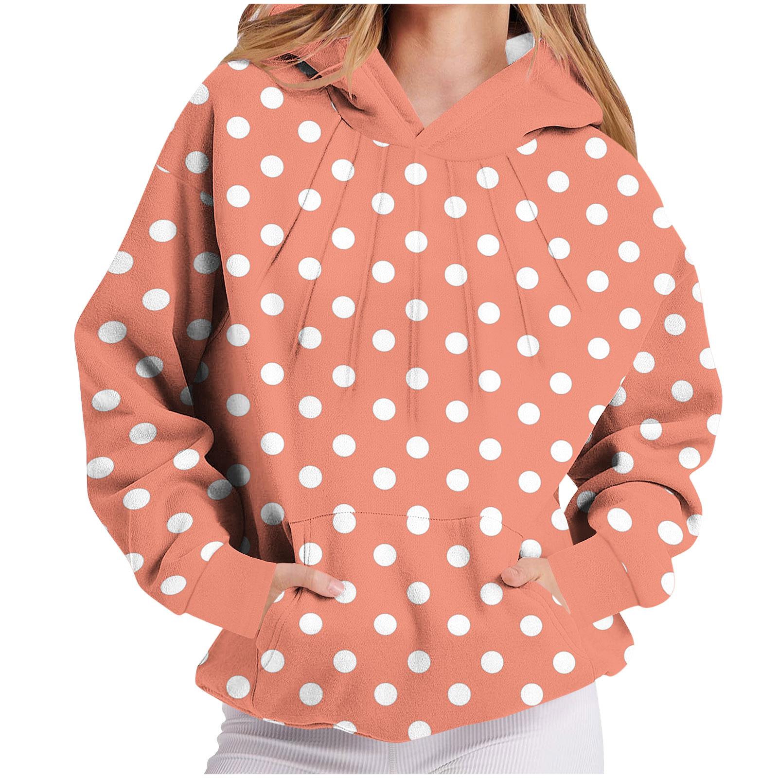 

Women s Polka Dot Printed Long Sleeve Hooded Sweatshirt With Chest Pleats M шафрановий