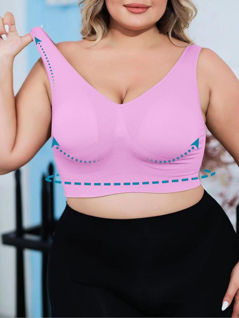 Women's Plus Size Bras with No Wire Shaping and Lifting to Prevent Spillage and Sagging - Detachable Pads PINK 1XL-4XL