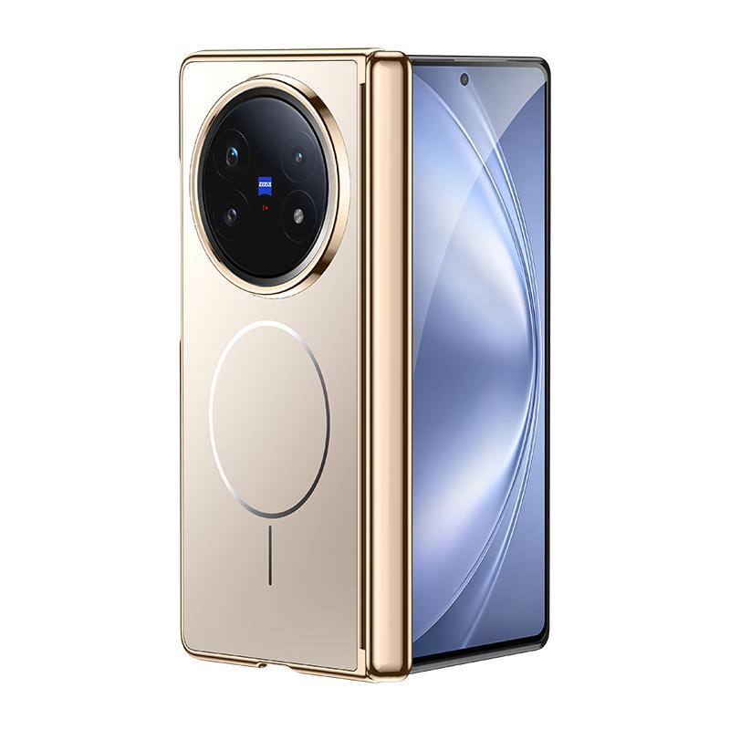 For Vivo X Fold 5 Case Premium Electroplating Central Axis Hinge Protection Magnetic Wireless Charging Hard Back Cover Shell