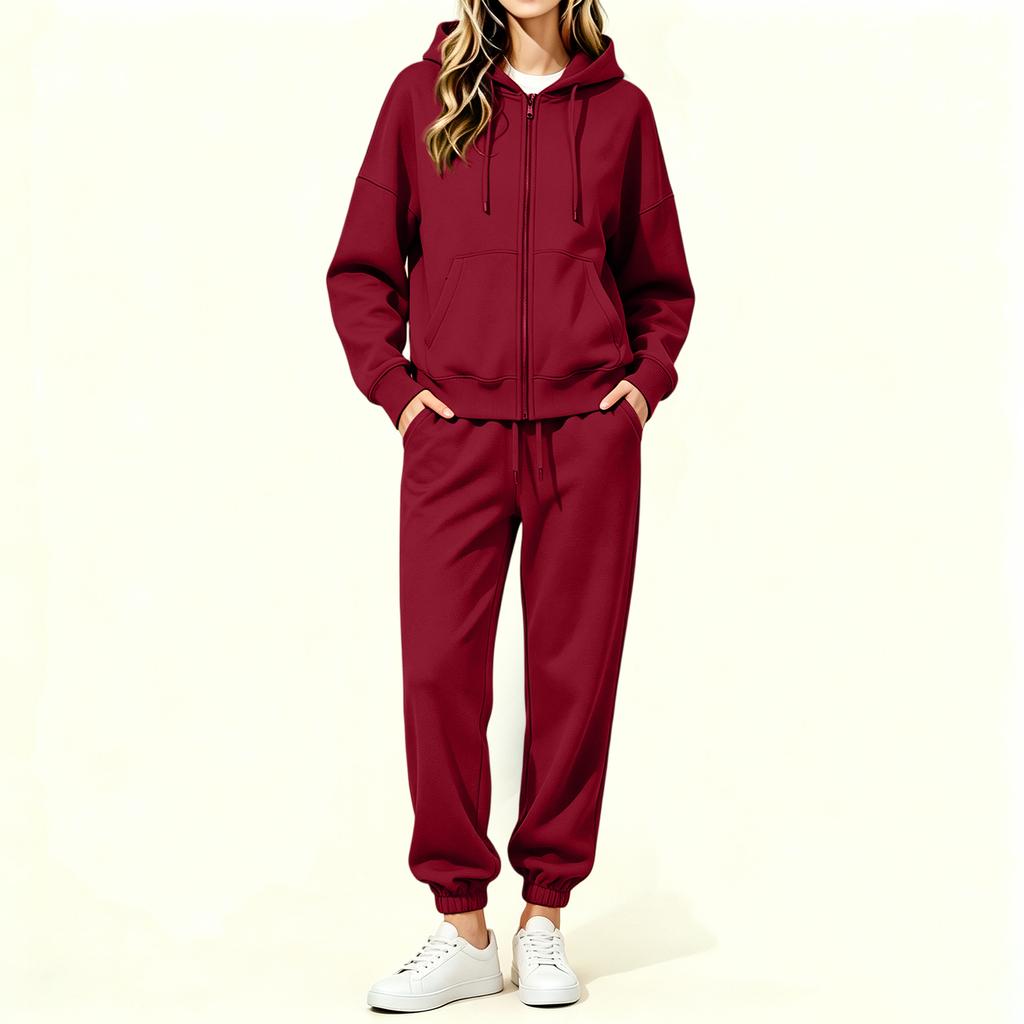 Women's Lined Zip Up Hoodie and Wide Leg Pants Set Casual Loungewear