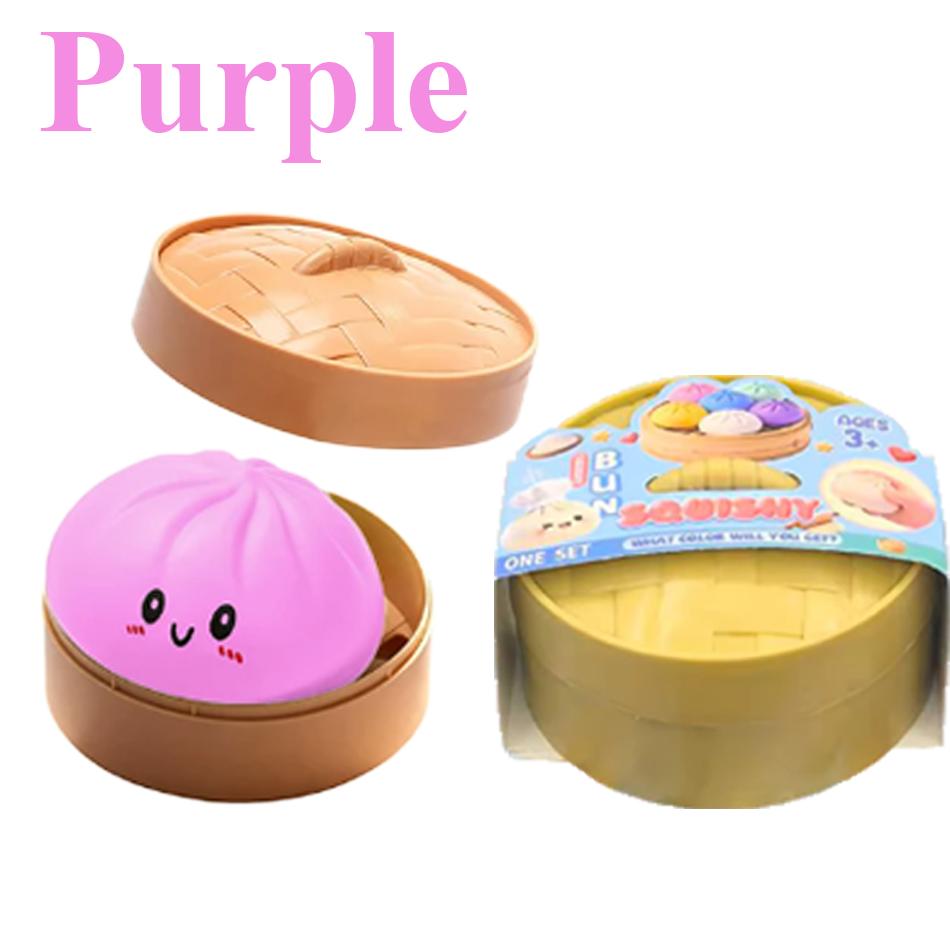 New Colorful Dumpling Squishes Stress Toys Simulation Food Squishies Bun with Steamer Squeeze Dough Ball