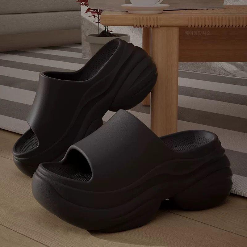 8.0CM black muffin cool slippers women's summer height increase thick bottom new fashion high sense trend outer wear