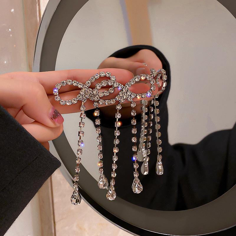 Fashion Long Tassel Full Rhinestone Drop Earrings for Women Bowknot Crystal Dangle Earrings Jewelry Gifts