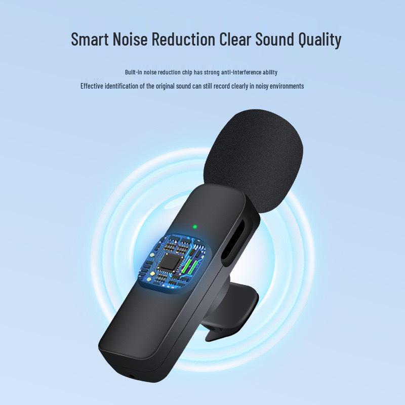 Wireless Lavalier Microphone with Intelligent Noise Reduction for Live Streaming, Vlogging, and Video Recording