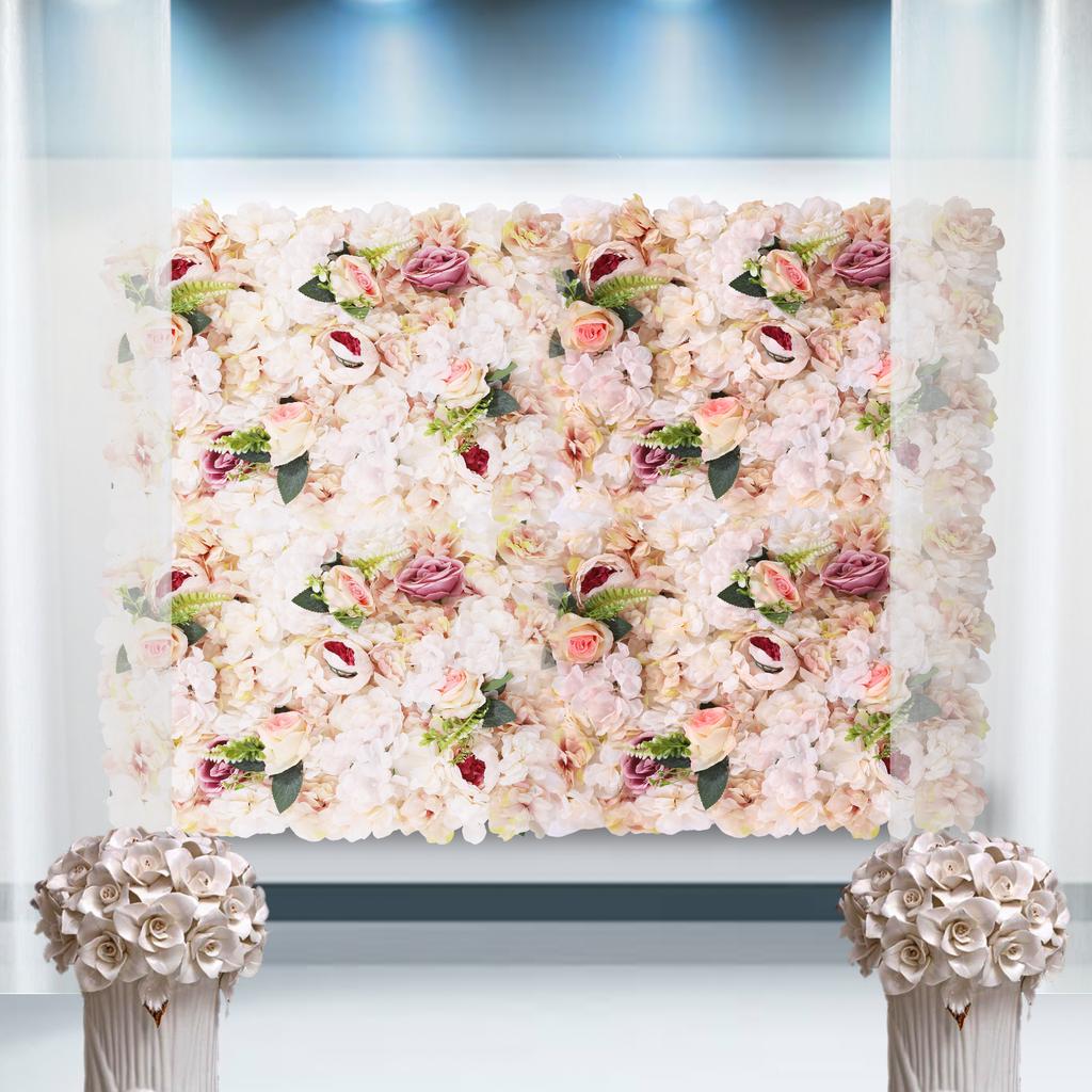 6 Pcs Flower Wall Panel, Floral Backdrop Decor - 24x16 Inch Artificial Rose Wall, Faux Flower Panels for Wedding, Party, Nursery