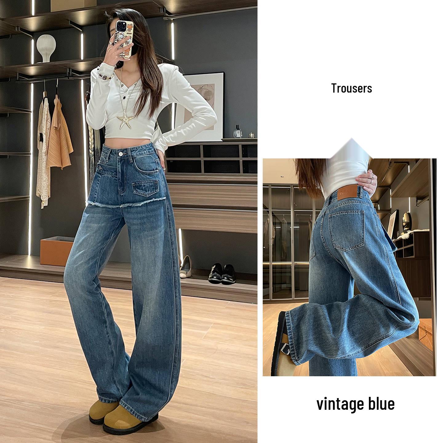 

Women s 2026 Spring American Retro Wide-Leg Two-Piece Jeans - Loose, Flattering, Floor-Length Pants M