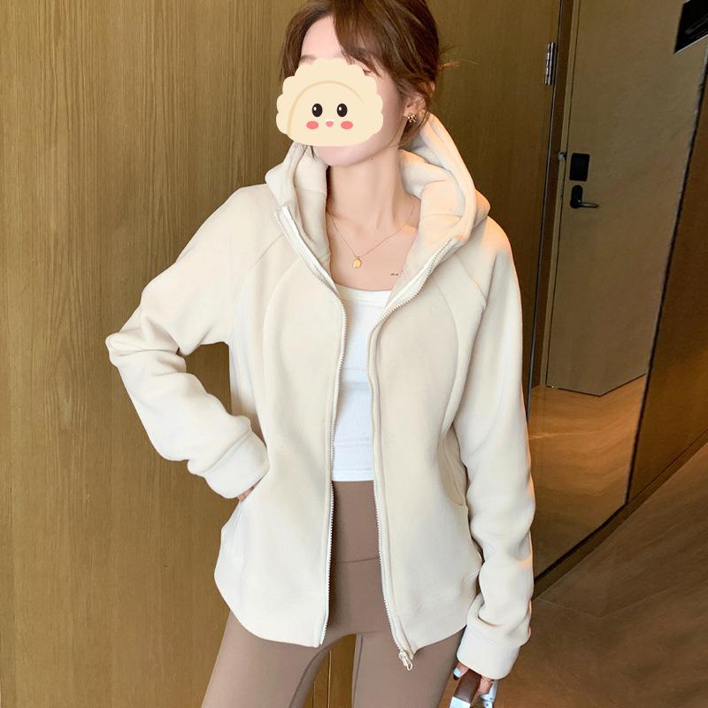 Women's Slimming Fleece Sweatshirt Jacket - Spring/Autumn 2025 New Arrival with Waist-Cinching and Plus Velvet Thickness