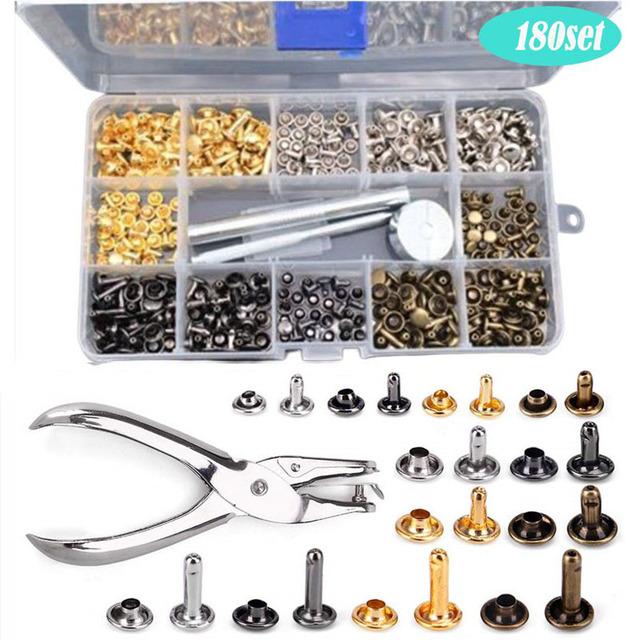 Metal Double Cap Rivets Stud Round Spike Nail With Tool Kits For Shoes Bag Belt Leathercraft Repair Clothing Garment Accessories